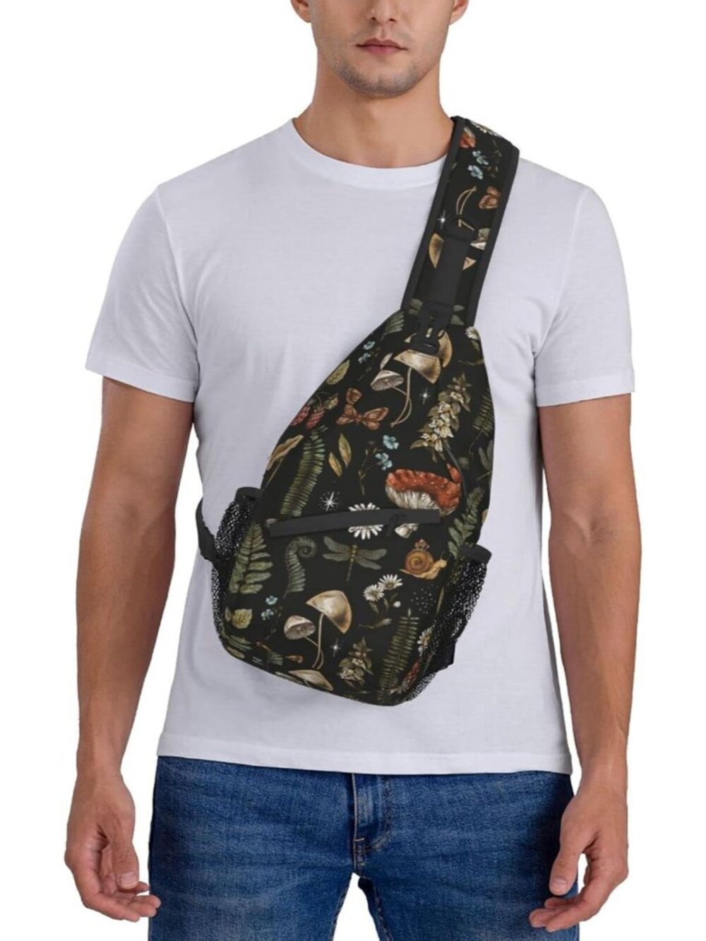 Sling Bag Vintage Mushroom Leaf Forest Hiking Daypack Crossbody Shoulder Backpac - Picture 8 of 8